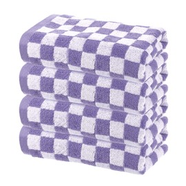 sourcing map 4 Pcs Bathroom Hand Towels Purple Soft Absorbent Face Towels Cotton Wash Cloths 13 x 29 Inch Kitchen Hand Towels for Bathroom Gym Drying Hand Face Hair (Checkered Pattern)