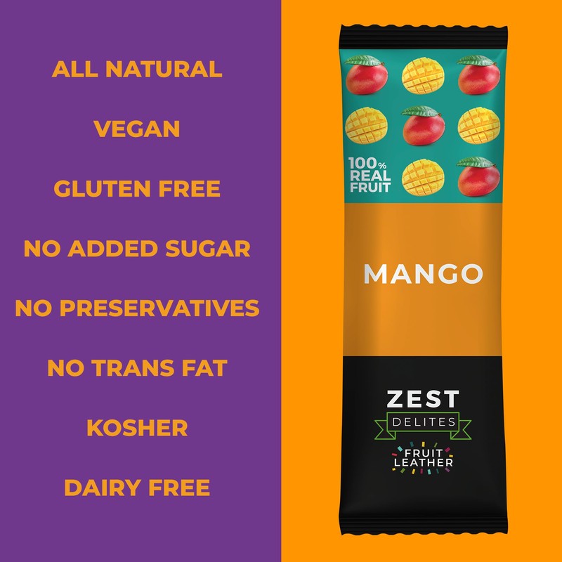 Fruit Snacks by Zest Delites, Fruit Leather, Dried Mango Bars,