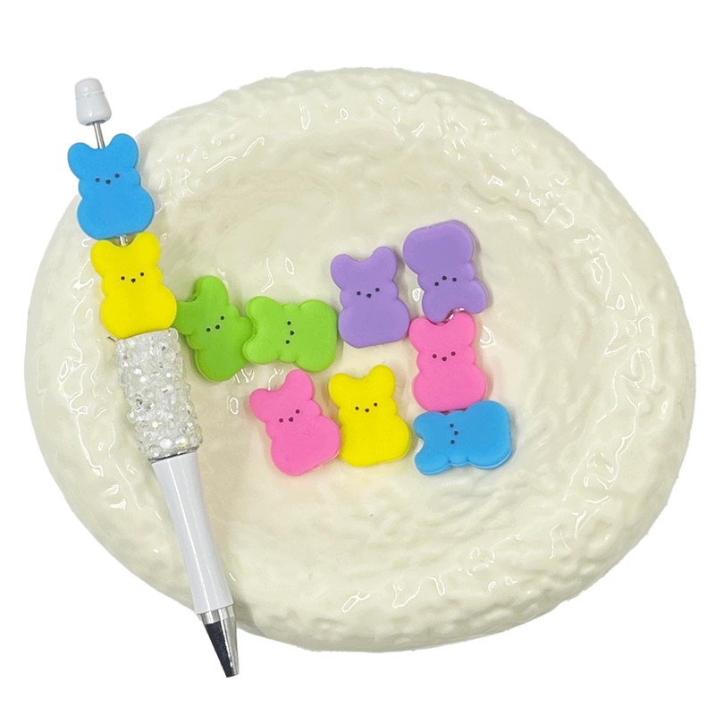 10CS Easter Bunny Silicone Beads, Colorful Rabbit Shaped Silicone Focal