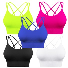 Sykooria Cross Back Sports Bras Strappy Longline Padded Cropped Bras for Yoga Workout Exercise Fitness