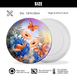 OBRVNASE Dinner Plates Round Dinner Plates Kitchen Dinnerware Melamine Dinner Plates Dishwasher Safe 8.26 in 2 pack - Butterfly And Flower