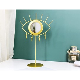 Gold Evil Eyes 9.7’’ Bracelet Jewelry Display Holder Stand Organizer, Necklace Metal Leaves Holder with A Little Mirror, Earring Bracelet Rings Watch Display Organizer Rack Tower Decor Centerpiece