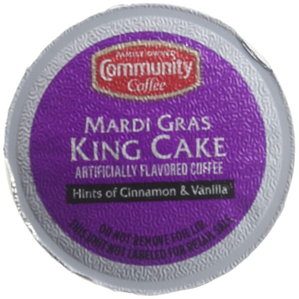 Community Coffee Mardi Gras King Cake Flavored Medium Roast Single Serve K-Cup Coffee Pods, Box of 12 Pods