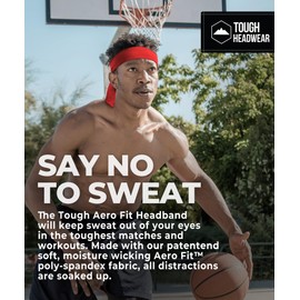 Tough Headwear Tie Headband for Men - Tennis Headband for Women, Sweat Band for Workout, Running, Football, Basketball, Athletics - Red