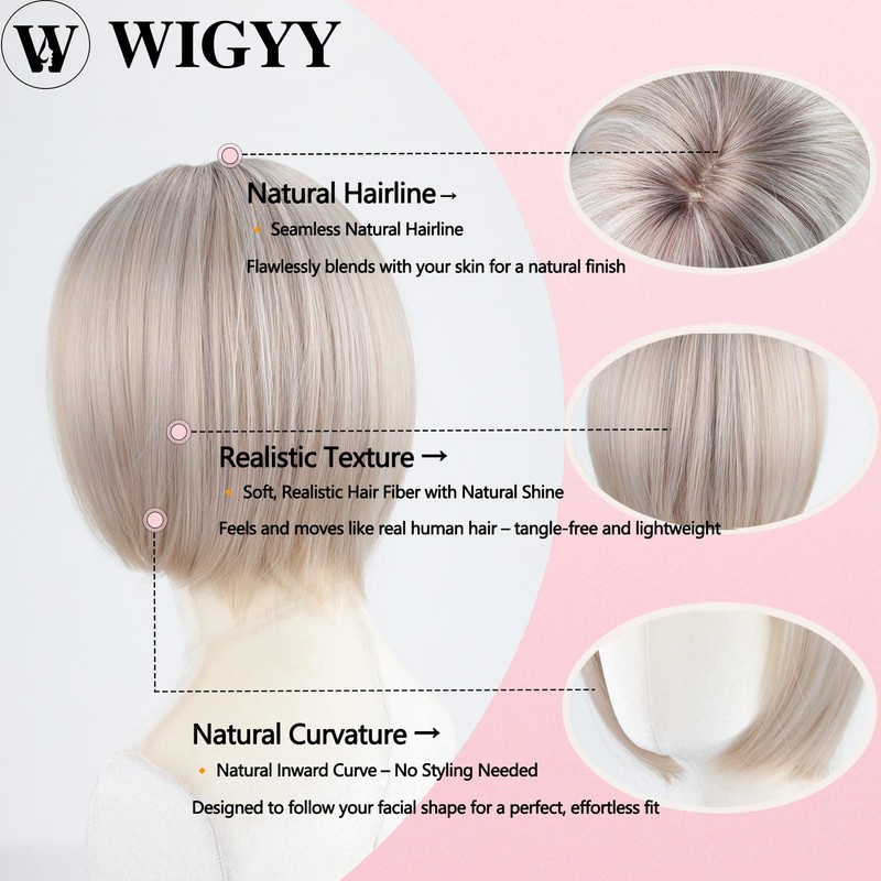 WIGYY Ash Blonde Bob Wig for White Women with Bangs,