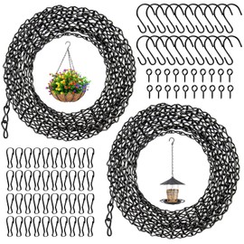 Pack of 2 Hanging Basket Chains, 500 cm Metal Chain for Hanging, Hanging Chain with Hooks, Black Hanging Chain, Hanging Basket Hanging Chains with 20 Hooks, 40 Clips, 20 Screw Eye Hooks for Planters