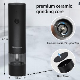 Electric Pepper Grinder with Adjustable Coarseness Electric salt and Pepper Grinder shakers set One-Hand Operation for Rechargeable Automatic Pepper Mill Grinder (black)