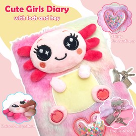 Axolotl Diary Kit with lock,Axolotl Gifts,Set for Girls,Secret Diary Journal Notebook,Plush Carrier Bag,Multicolored Pen,Cute Keychains,Stickers,Idea Birthday Gift For Girls 5 6 7 8 9 10-12 Years Old