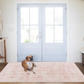 LIMON HOME Pink Floral 3x5 Entryway Rug Indoor Washable Non-Slip Low Pile Super Soft Area Rug for Large Kitchen - Modern Aesthetic Geometric Design