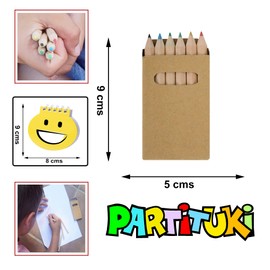 Partituki 25 Boxes of 6 Mini Colored Pencils. Non Toxic. Smooth Kraft Boxes. Includes 1 Single Notebook
