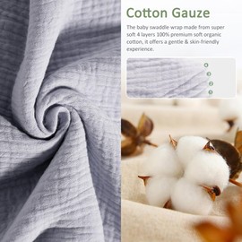 HINATAA Baby Swaddle Wrap, Newborn Swaddle Blanket Wrap with Breathable Organic Cotton, Adjustable Wider Velcro Baby Swaddle Blanket, Baby Essentials for 0-6 Months Baby (Grey, 0-3 months)