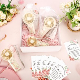 36Pcs Mini Handheld Fans for Wedding bridal Baby Shower Guests, Battery Powered Portable Fans with Thank You Tags and Gift Bag for Summer Party Favors(Battery Not Include) (36, Flower White)