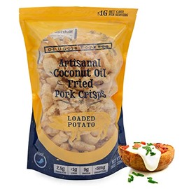 Keto-Friendly Pork Rinds (Loaded Baked Potato Flavor, 8oz Bag), Pork Crisps Artisan Fried in Coconut Oil