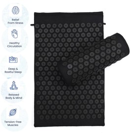 Acupressure Mat and Pillow Set for Back/Neck Pain Relief and Muscle Relaxation (Black/Black)