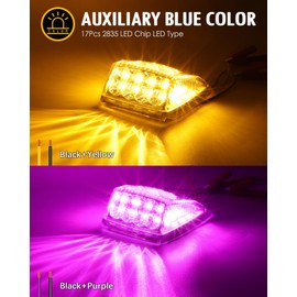 Partsam Cab Light, 5Pc 17LED Dual Color Square Cab Marker Roof Running Top Light, Waterproof Top Reflective Lights Compatible with Kenworth/Peterbilt/Freightliner/Mack (Amber/Purple)