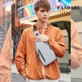 FANDARE Brusttasche Herren Sling Bag mit USB-Ladeanschluss Umhängetaschen Crossover Rucksack Schultertasche Bauchtasche Daypacks für Männer Outdoor Reisen Camping Wanderrucksäcke Crossbody Pack Grau