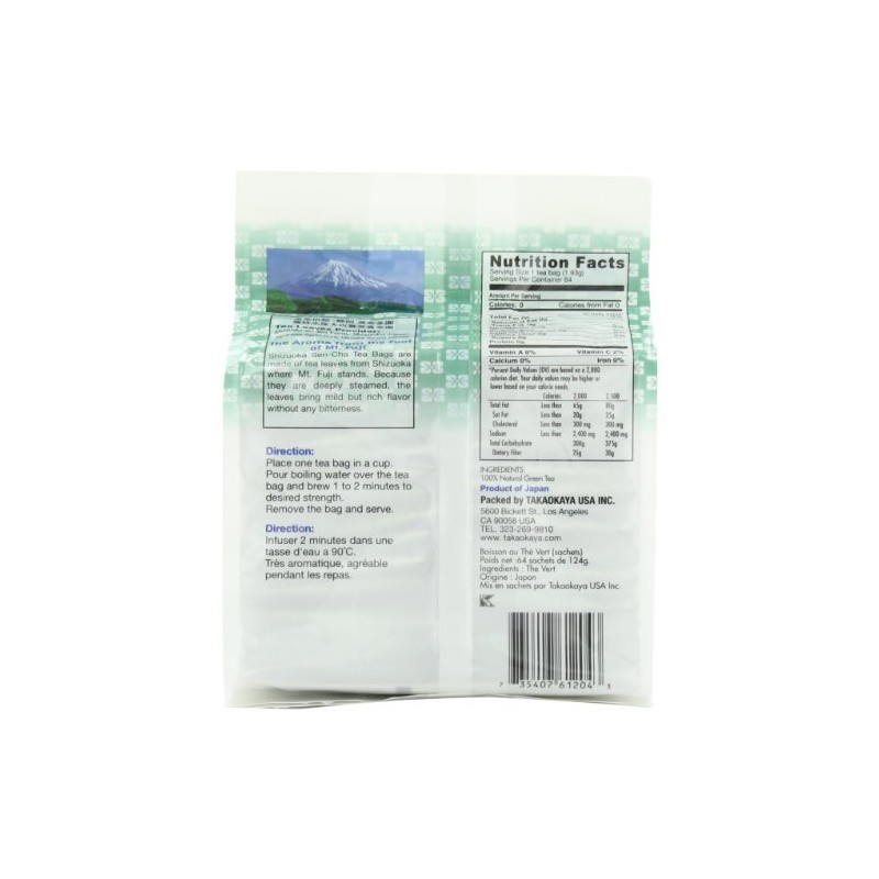 Takaokaya Tea T Green Sencha, TeaBags, 64-Count Units (Pack of