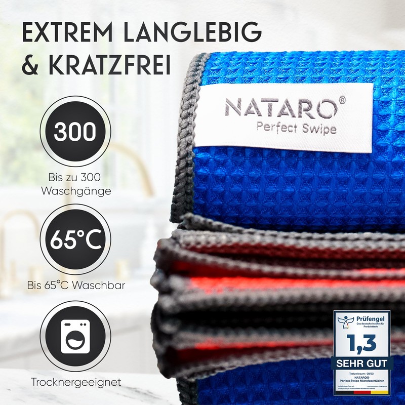 NATARO® Perfect Swipe Premium Microfibre Cloths, Streak-Free Cleaning, Cleaning Cloths