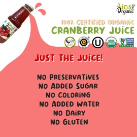 IOS Love Organic Juice - USDA Organic Certified - Cold Pressed, No Added Sugar, No Water, No Artificial Colors, No Preservatives, No Flavors Added, No Gluten - 33.8 Fl Oz (Cranberry, Pack of 2)