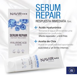NAVIR Profesional Nourishing Hair Serum with Hyaluronic Acid, Keratin and Chia Oil, Intensive Moisture, Shine and Frizz Control, No Rinse, 75 ml