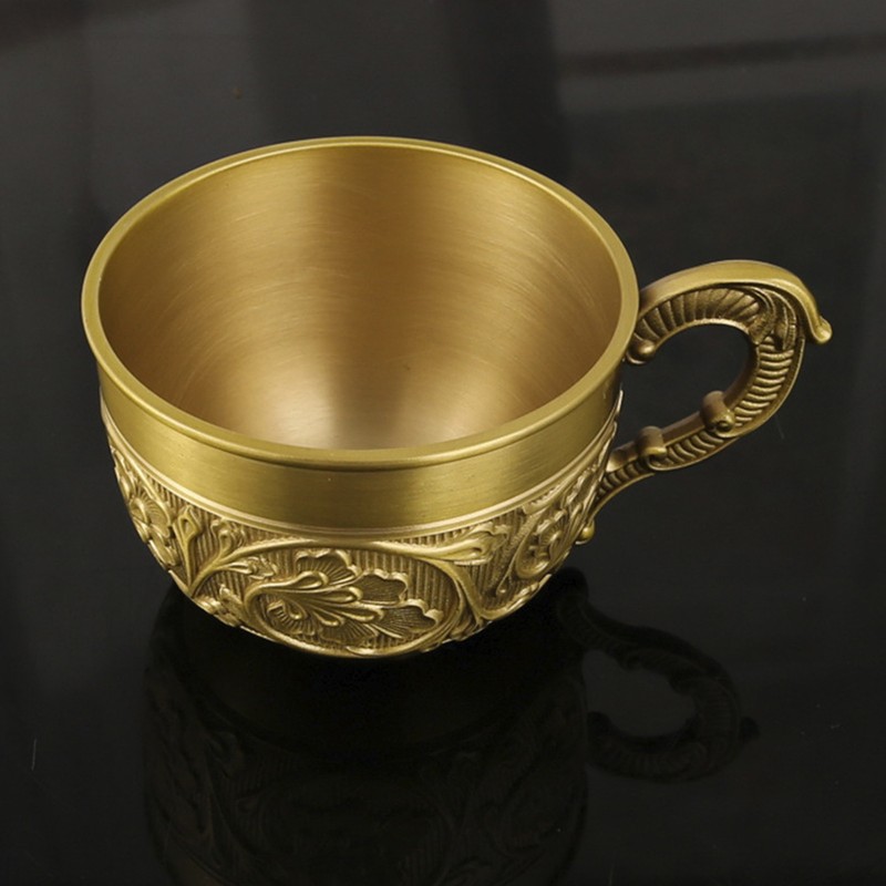 Brass Tea Cup Exquisite Embossed Patterns Retro European Small Coffee