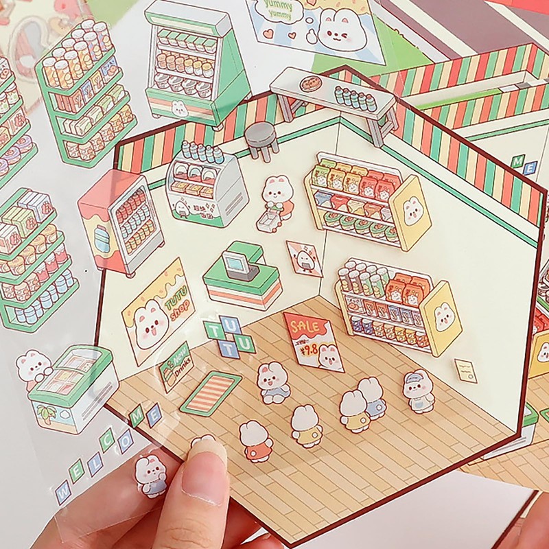 TELAIN 3D Sticker Scenes Set With 4 Background Boards And