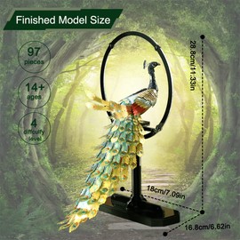 Piececool 3D Puzzles for Adults, Peacock DIY 3D Metal Puzzles, Christmas Birthday Gifts for Adults and Teens, Brain Teasers Adult Model Kits, 97pcs