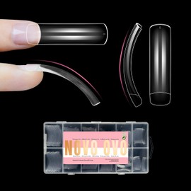 NOVO OVO Half Cover XXL Curved Nail Tips, Square Shallow Paste Soft Gel x Long L XL XXXL Hawk Curve Claw 90s' Y2K Fake Nails Extension kit, Clear Soft French False Nail for Acrylic 12 Sizes 240pc