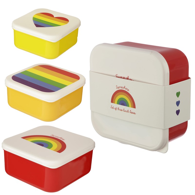Puckator Somewhere Rainbow Reusable Lidded Snack Pot Lunch Box Set