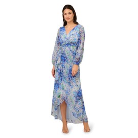 Adrianna Papell Women's Long Printed Gown, Blue Multi