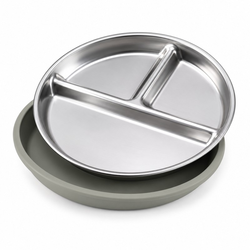 3-Pack Stainless Steel Divided Suction Plates for Kids – 3-Section