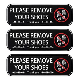 3Sheets Please Remove Your Shoes Sign, No Shoes Sign for House, No Shoes Sign, Shoes Off Sign - Self-Adhesive Stickers for Home, Office, and More (9 x 2.95 inches, Black & White)