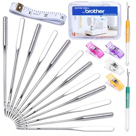 SUYUN WELL 60PCS Universal Sewing Machine Needles Heavy Duty HAX1 65/9 75/11 80/12 90/14 100/16 110/18 Compatible with Brother Singer Janome for Embroidery Quilting Denim Leather (Mix Sizes 60pcs)
