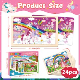 6 Packs Puzzles for Kids Ages 4-6, Unicorn Mermaid Princess Fairy Wooden Puzzles for Kids Toddlers 3-5, 24 Pcs Unicorn Puzzles Preschool Educational Toys Gifts for Girls 3 4 5 6 Years Old