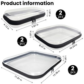 Conlunch Clear Zippered Hard Pouch Plastic Hard Shell Zipper Case Transparent Travel Makeup Bag Toiletry Bag for Travel Toy Storage (6PCS - S*2+M*2+L*2)