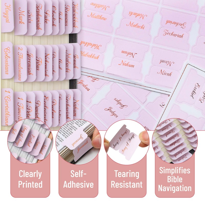 Mr. Pen- Bible Tabs, 75 Tabs, Baby Pink, Bronze Foil