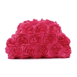 Freiesoldaten Flower Evening Bag Floral Clutch Bag Satin Handbag with Removable Strap for Weeding Party Prom, rose red