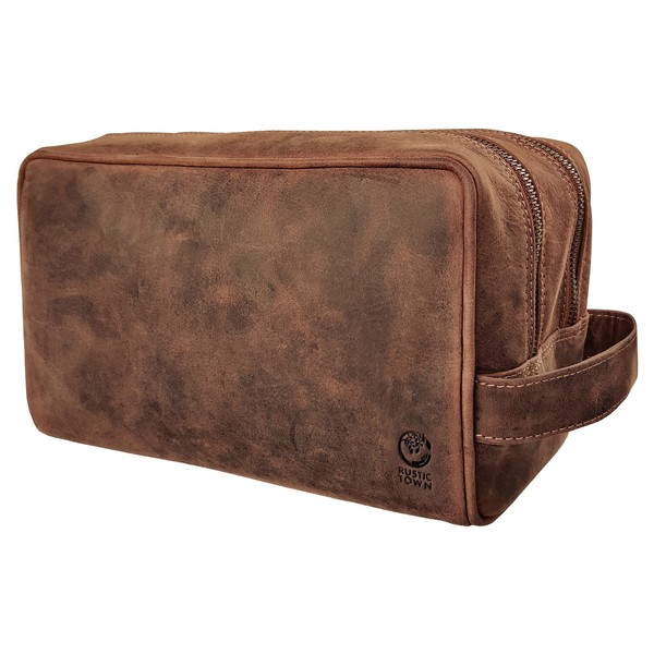 Rustic Town Toiletry Bag Leather Toiletry Bag Wash Bag Leather Cosmetic Bag Wash Bag Travel Bag for Men and Women, brown, Toiletry bag