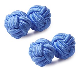 HONEY BEAR Silk Knot Cufflinks Fabric for Mens Shirt for Business Wedding Gift (Blue)