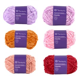Yarntastic Chenille Velvet Knitting Yarn or Crochet Yarn, 50g/80m, Aran Weight (8 Wraps per inch), 24 Colours and Multi-Colours Packs are Available (6, Multi-Colour Pack: Blossoms)