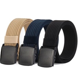 HOANAN 3 Pack Nylon Belt Outdoor Non-Metal Mens Military Web 1.5" Tactical Work Belt, Black+khaki+blue, Waist below 42"
