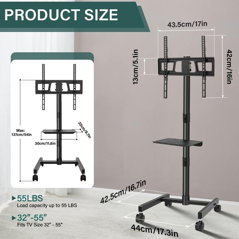 BFTOU Rolling TV Stand with Wheels for 32-55Inch Screens up