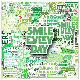 Green Inspirational English Stickers for Water Bottle,50 PCS Creative Writing Stickers Pack for Bicycle Suitcase Laptop Phone Guitar,Waterproof Aesthetic Vinyl Stickers for Teens Party Favors