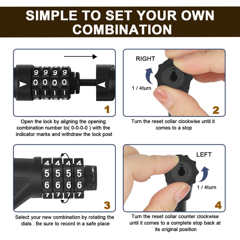 FITTOO Cable Lock 180CM, Combination Safety Code Lock, Multiple Using
