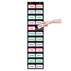 ANCOMEDO 10”W x 48.25”H Classroom Words Pocket Chart with 12 Clear Pockets, Black Standard Pocket Chart for Classroom and Home for Sentence Strips, Reusable Words Hanging Pocket Chart (Black)