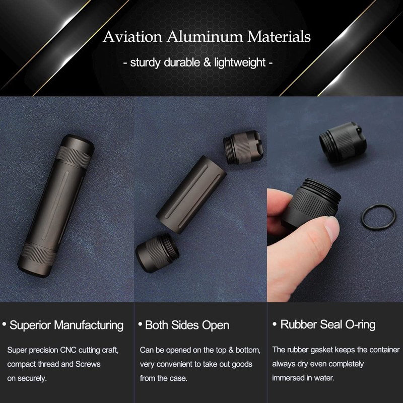 Aluminium Alloy Air-Tight EDC Accessory Case, Pill Fob Capsule Keychain,