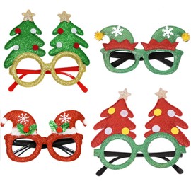 LIZIXUAN 4p Christmas Glasses: 4pc Glitter Glasses Frames - Christmas Decoration Accessories - Ornaments - Party Gifts