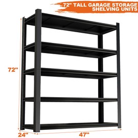 Black Metal Garage Shelving Heavy Duty,5 Tier Garage Shelving Units and Storage,Industrial Shelving Unit&Basement Storage Shelves with Adjustable Shelf,Utility Shelf for Garage,Warehouse (72*24 IN)