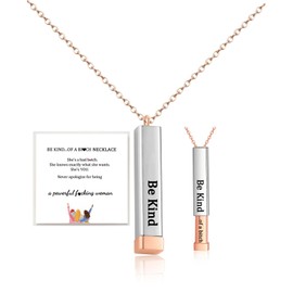 Be Kind Of A B Necklaces For Women, To Best Friends Sorority Sisters Inspirational Square Tubes Pendant With Hidden Message Stainless Steel Band Friendship Gift Jewelry, Stainless Steel, No Gemstone