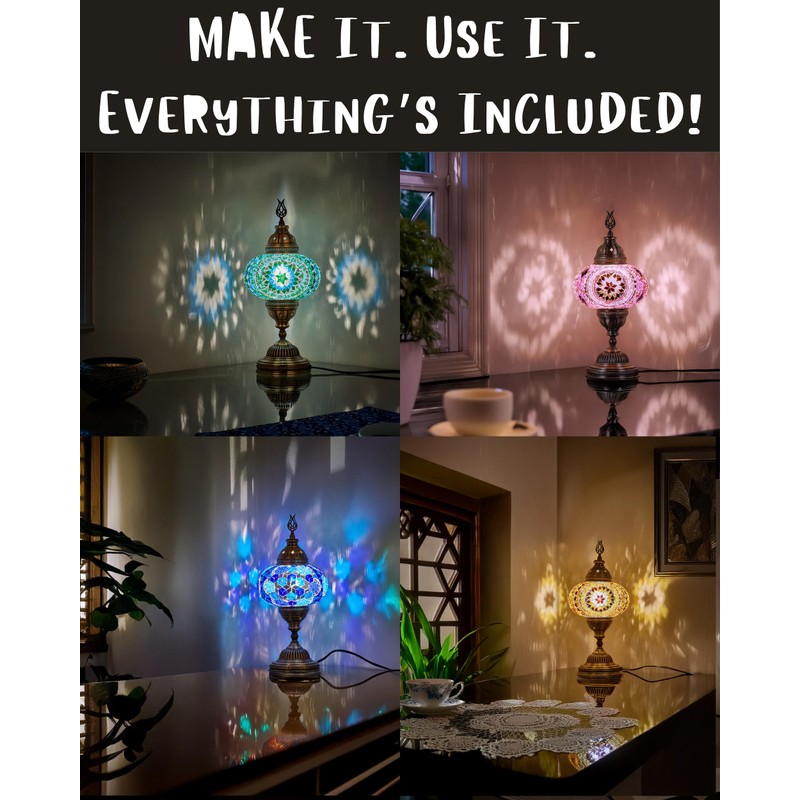 DEMMEX DIY Mosaic Table Lamp Making Craft Kit, No Grout,